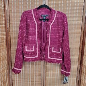 ◇ Rampage Dark Pink Tweed Fringe Blazer Size Medium NWT